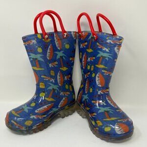 NEW - EU Size 23 DripDrop Light Up Beach Puppy Pattern Rubber Rain Boots